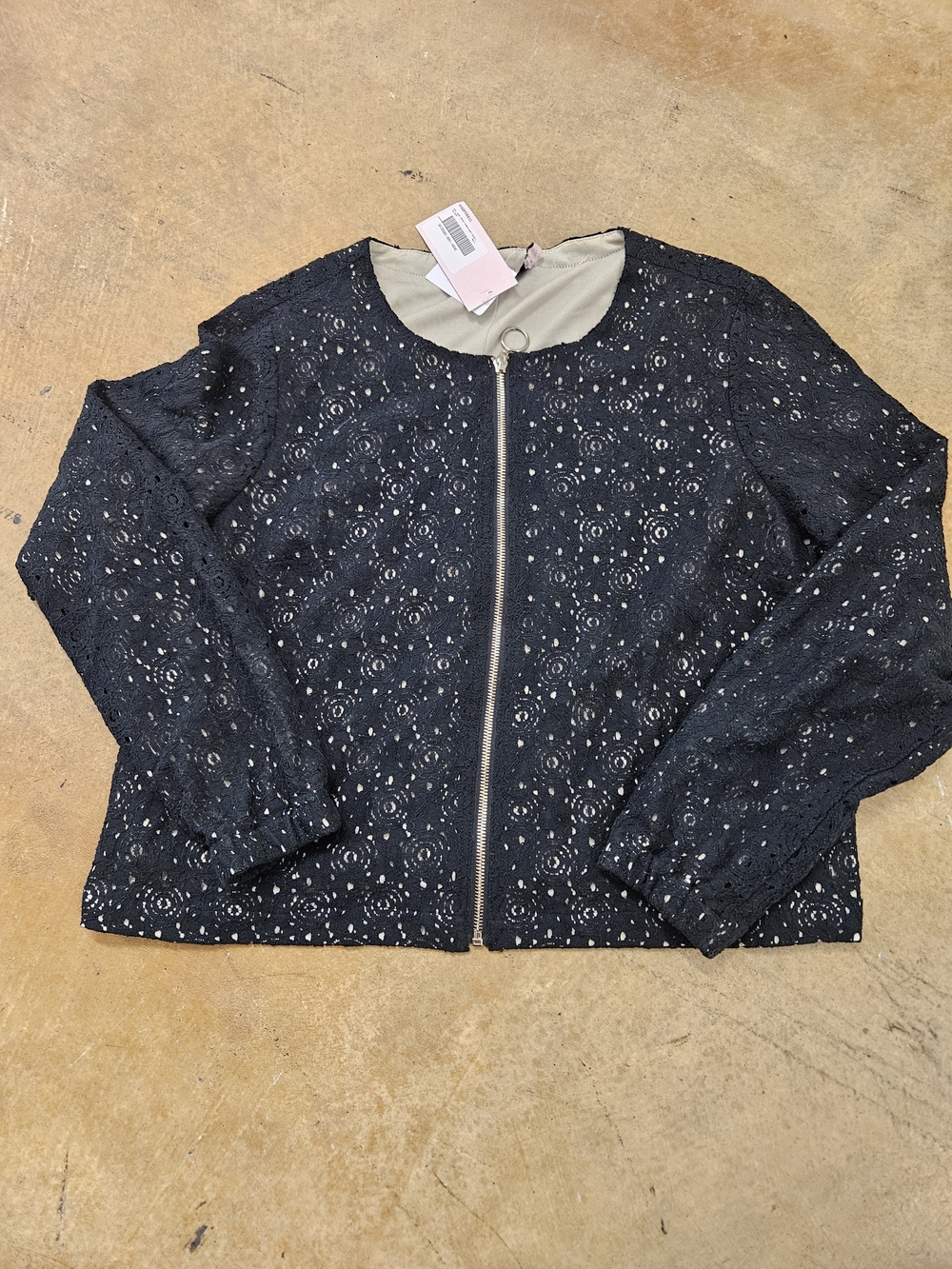 JustFab Black Lace Zip-Front Blazer